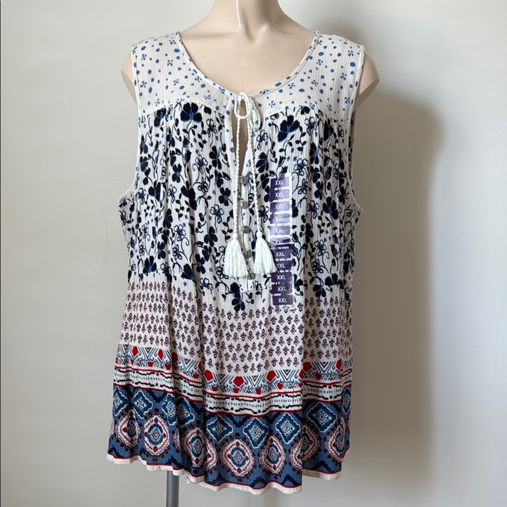 Bila Boho Sleeveless Tie Front Blouse NWT